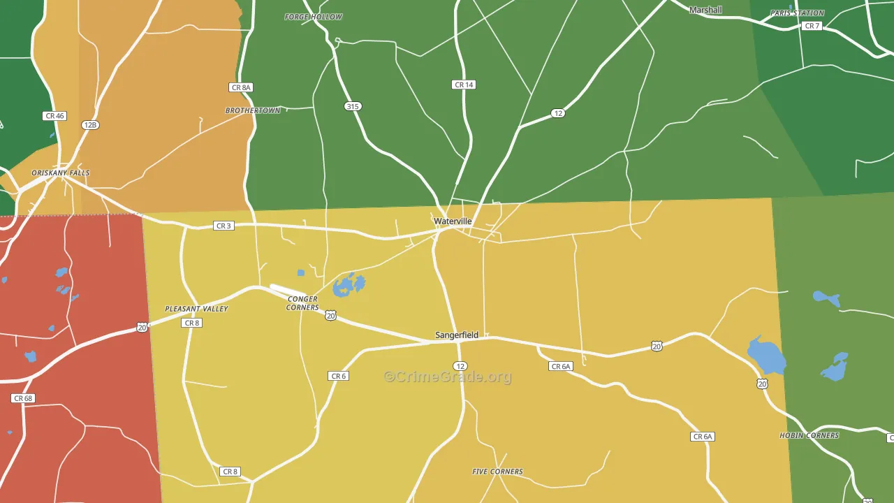 Waterville, NY Map of Theft Rates