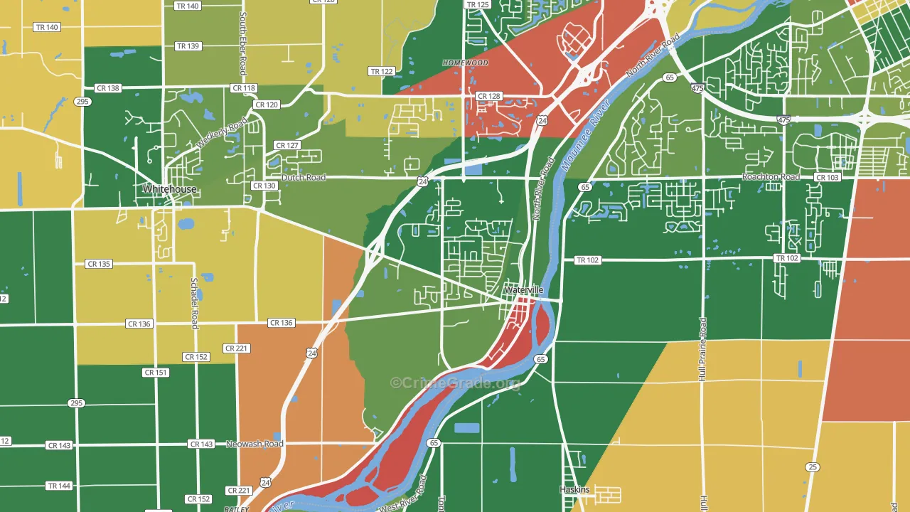 Waterville, OH Map of Theft Rates