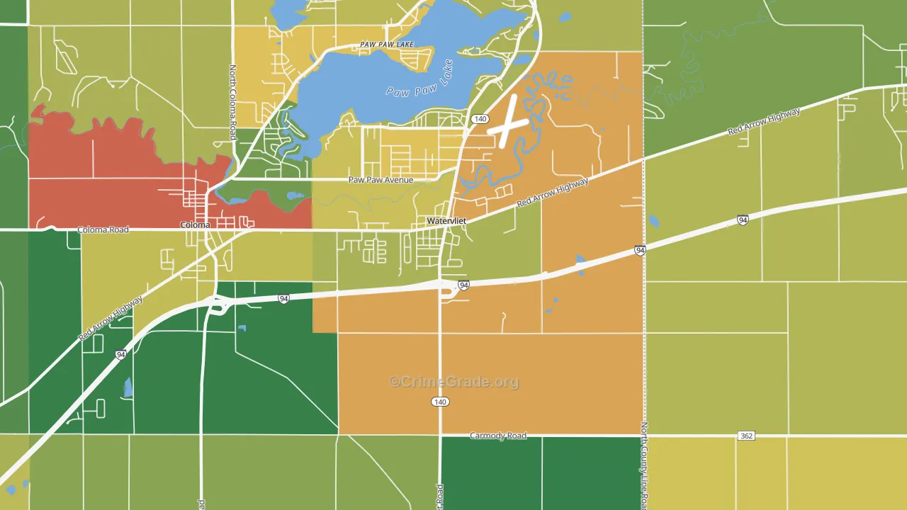 Watervliet, MI Map of Theft Rates