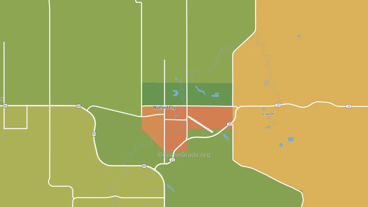 Watford City, ND Map of Theft Rates