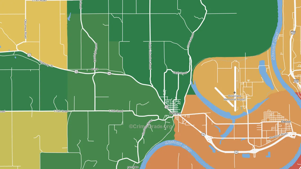 Wathena, KS Map of Theft Rates