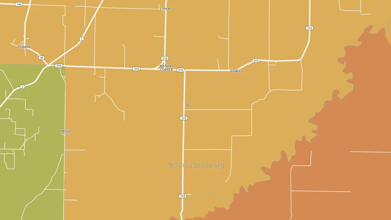 Watkins Corner, AR Map of Theft Rates