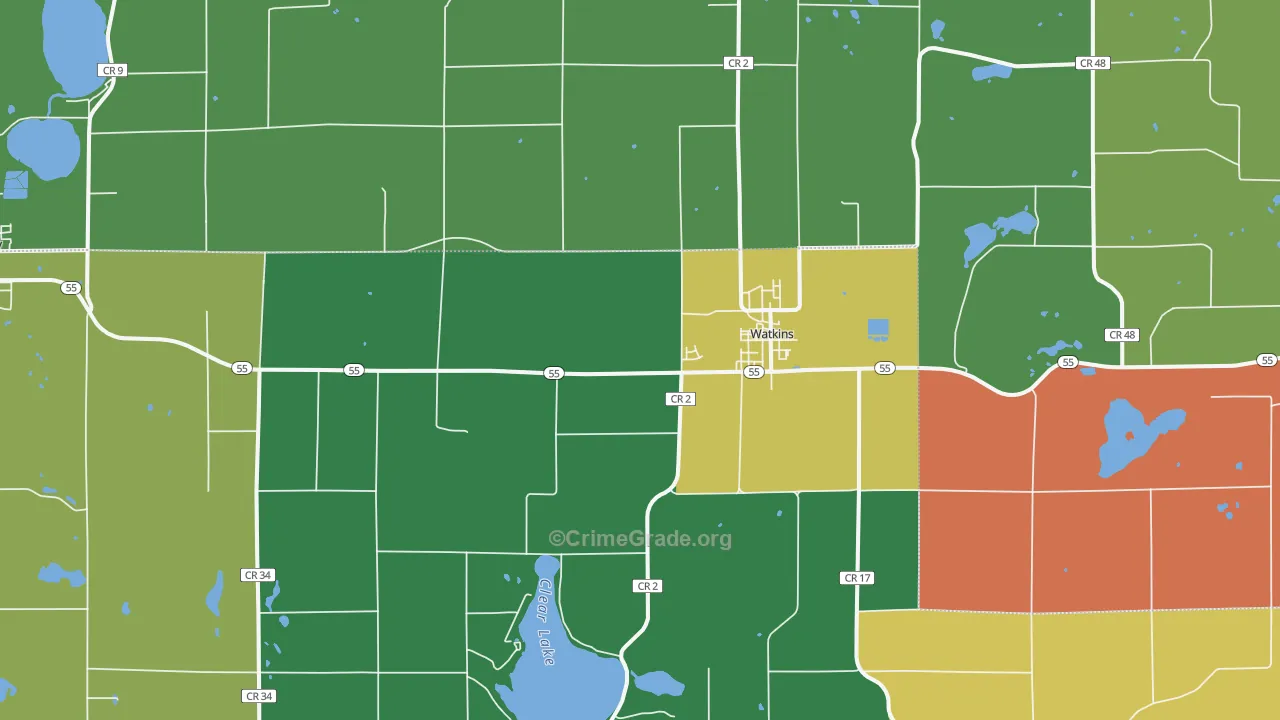 Watkins, MN Map of Theft Rates