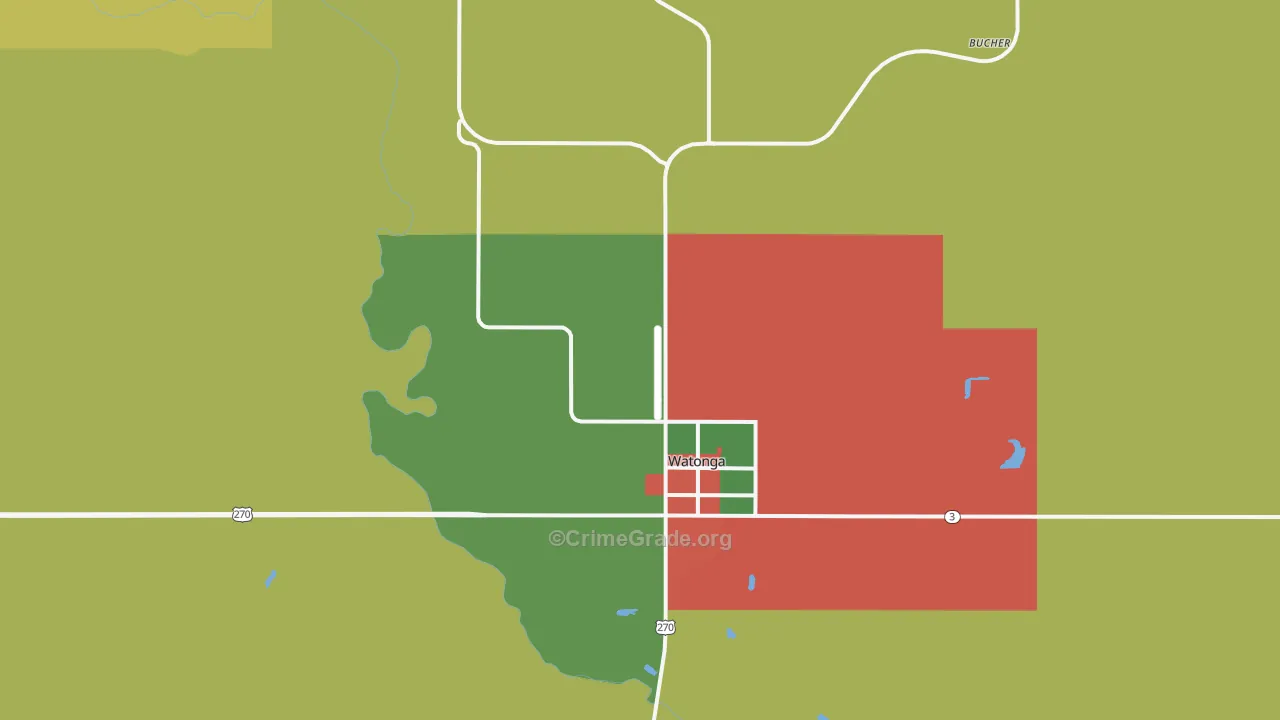 Watonga, OK Map of Theft Rates