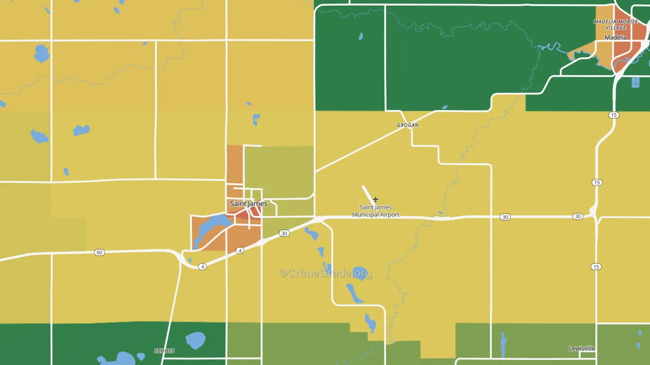 Watonwan County, MN Map of Theft Rates
