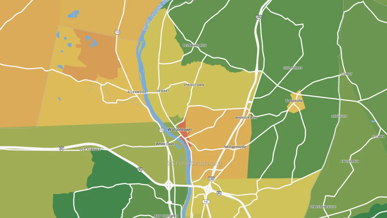 Watsontown, PA Map of Theft Rates