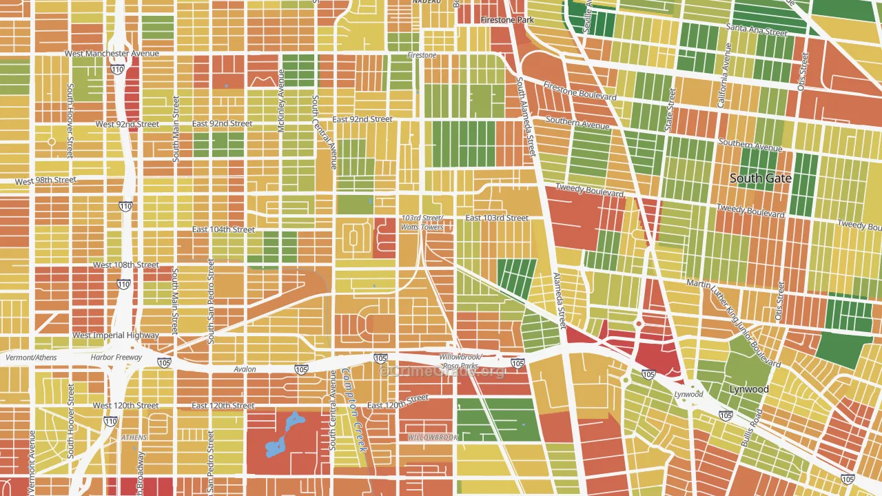 Watts, Los Angeles, CA Map of Theft Rates