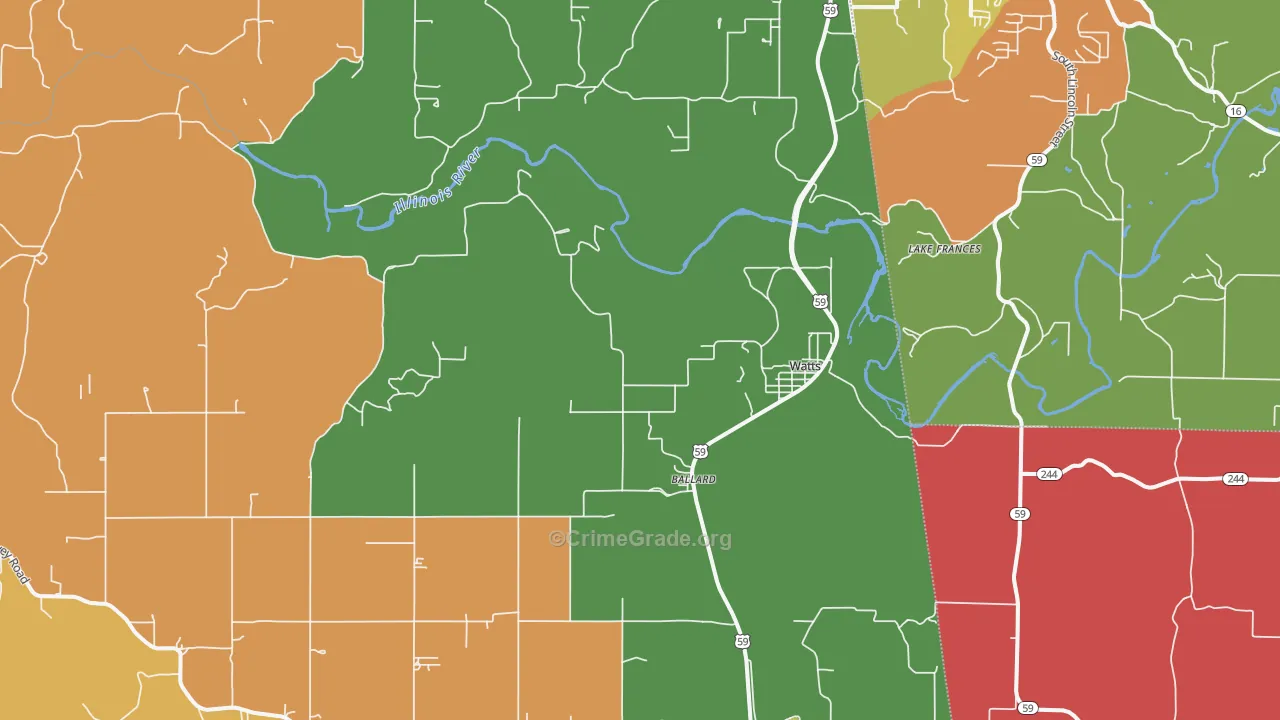 Watts, OK Map of Theft Rates
