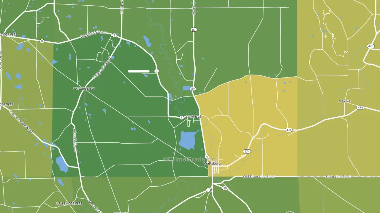 Wattsburg, PA Map of Theft Rates
