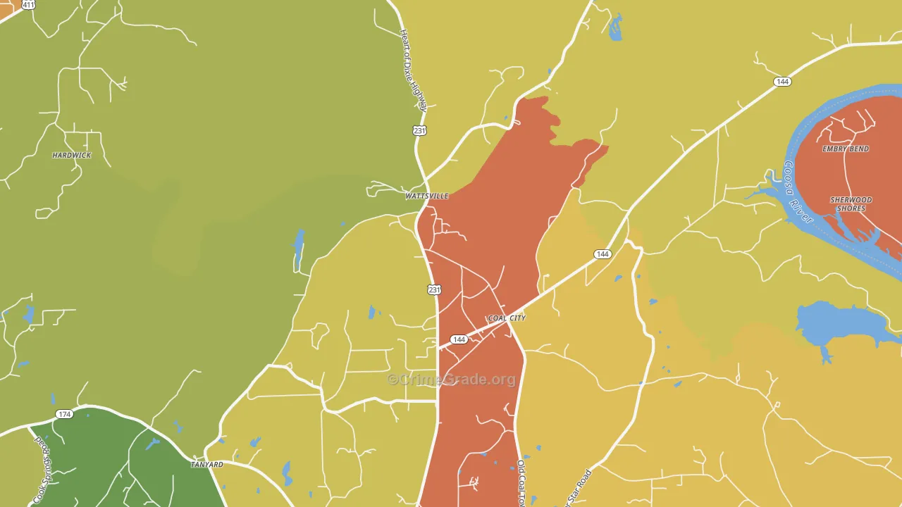 Wattsville, AL Map of Theft Rates