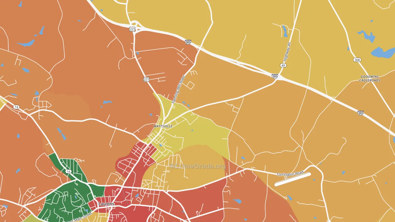 Wattsville, SC Map of Theft Rates