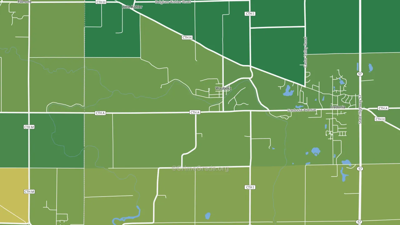Waubeka, WI Map of Theft Rates