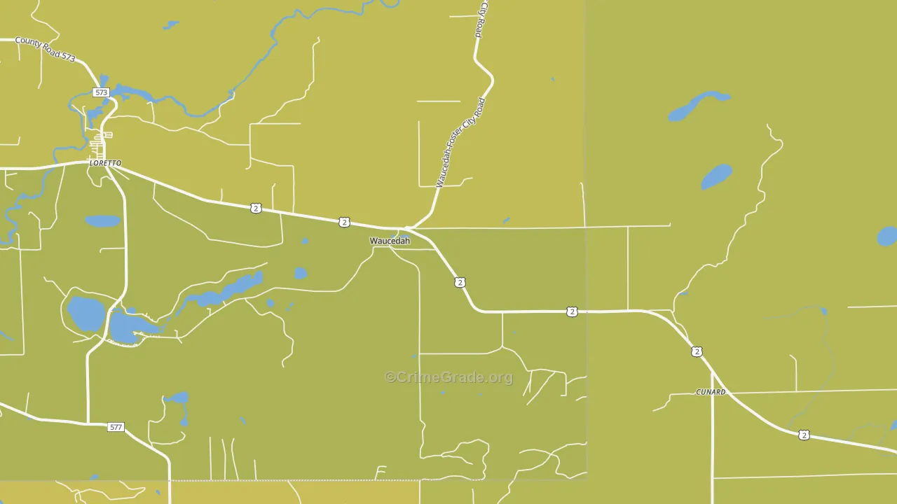 Waucedah, MI Map of Theft Rates