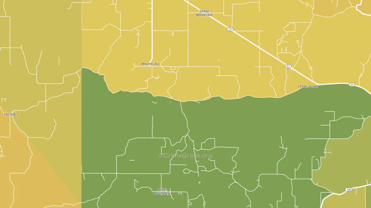 Wauhillau, OK Map of Theft Rates