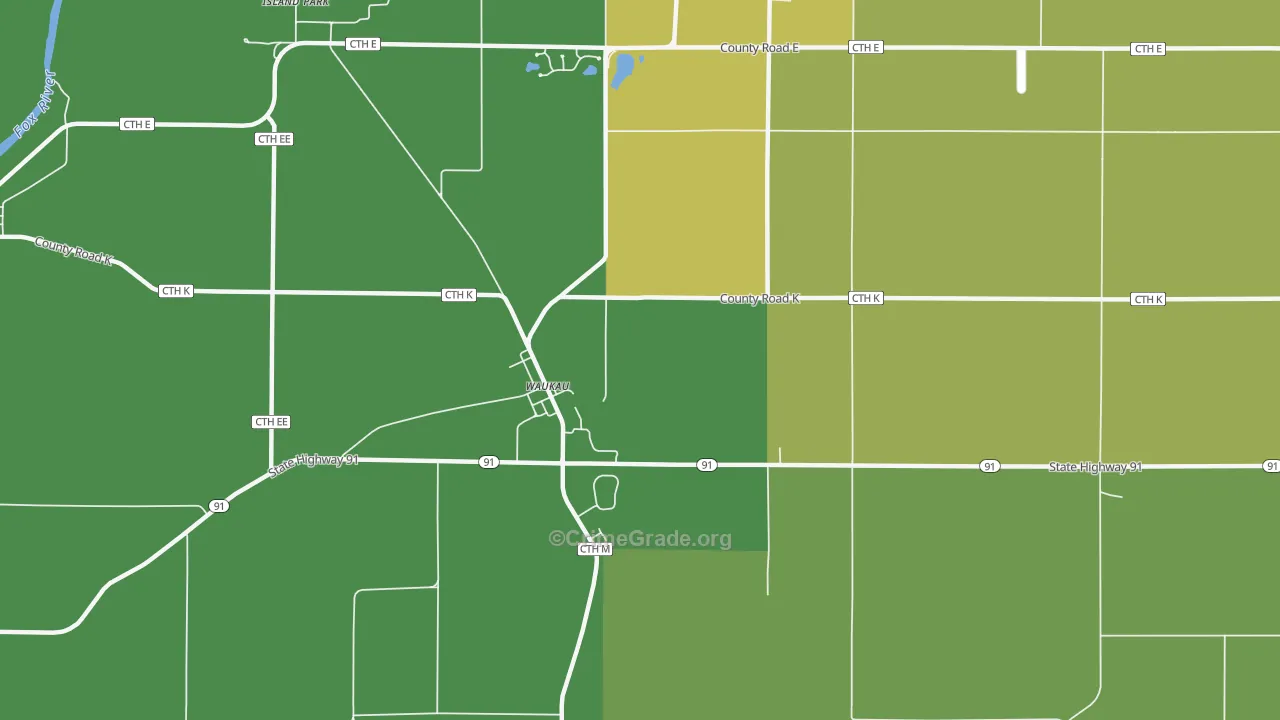 Waukau, WI Map of Theft Rates