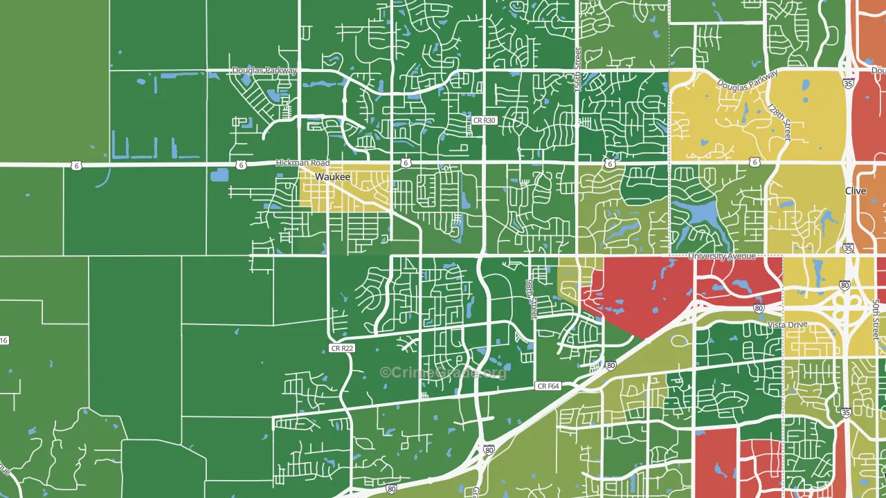 Waukee, IA Map of Theft Rates