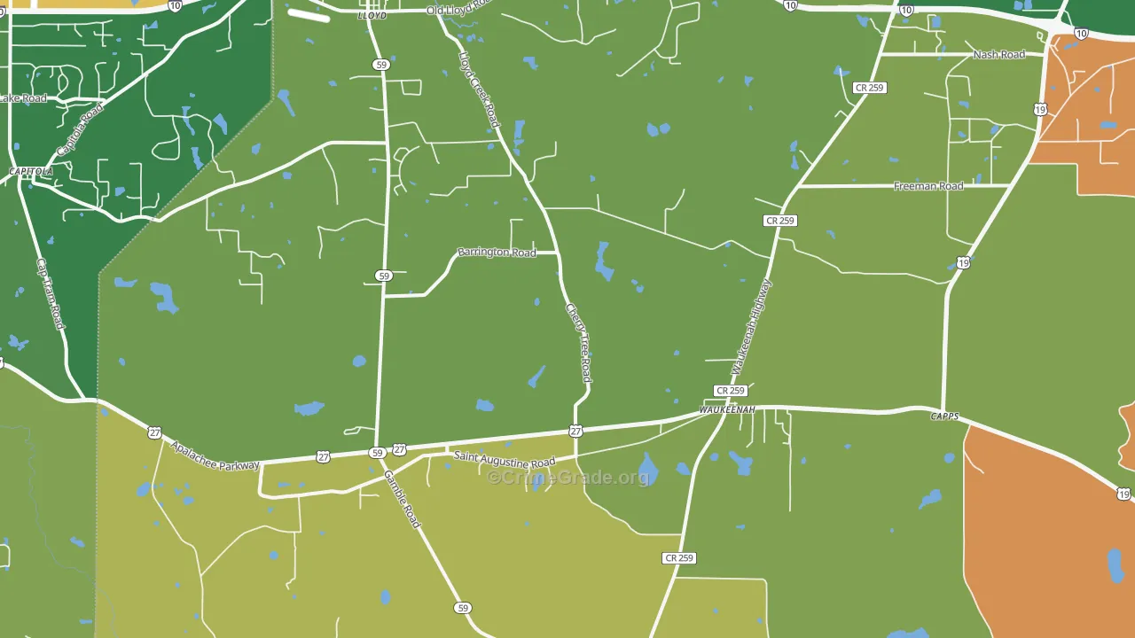 Waukeenah, FL Map of Theft Rates