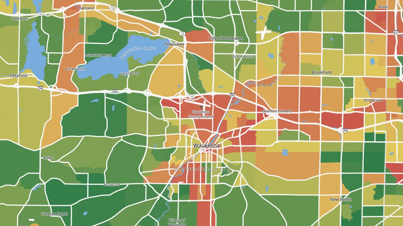 Waukesha County, WI Map of Theft Rates