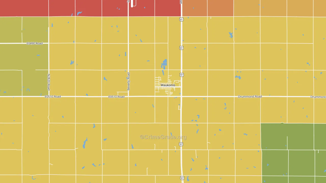 Waukomis, OK Map of Theft Rates