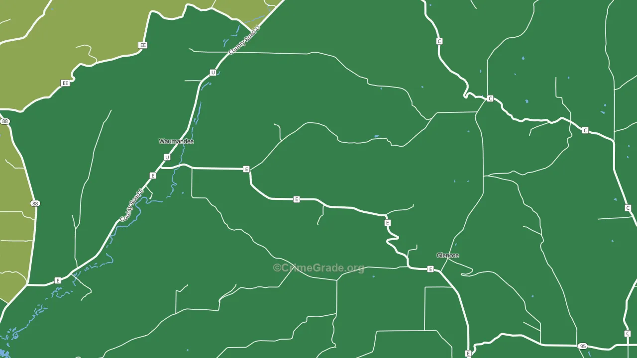 Waumandee, WI Map of Theft Rates