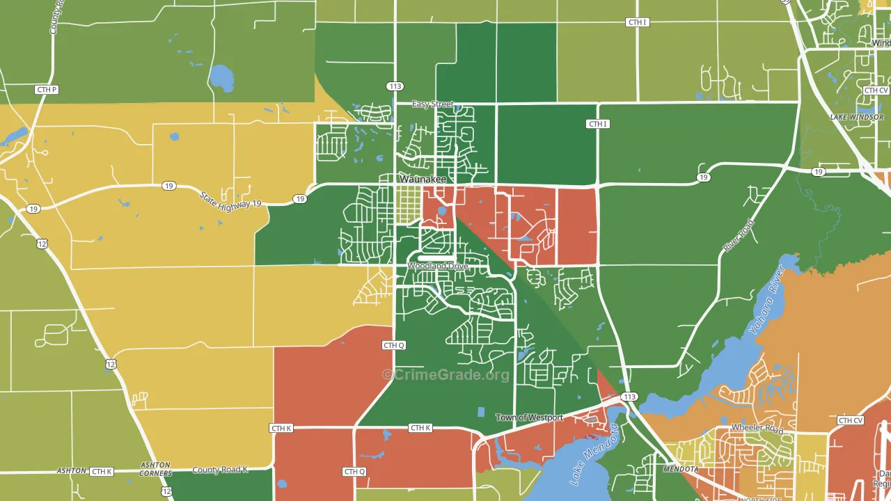 Waunakee, WI Map of Theft Rates