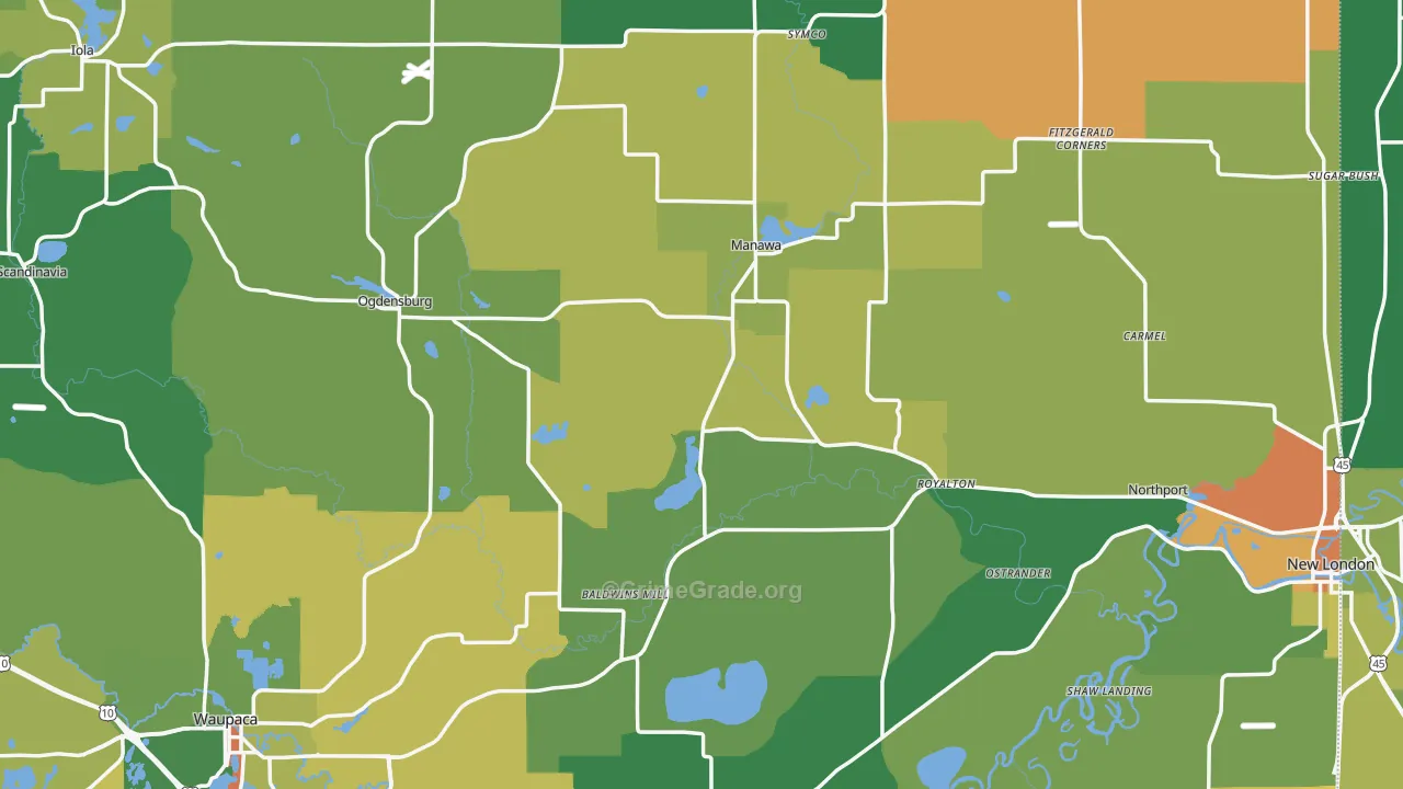 Waupaca County, WI Map of Theft Rates