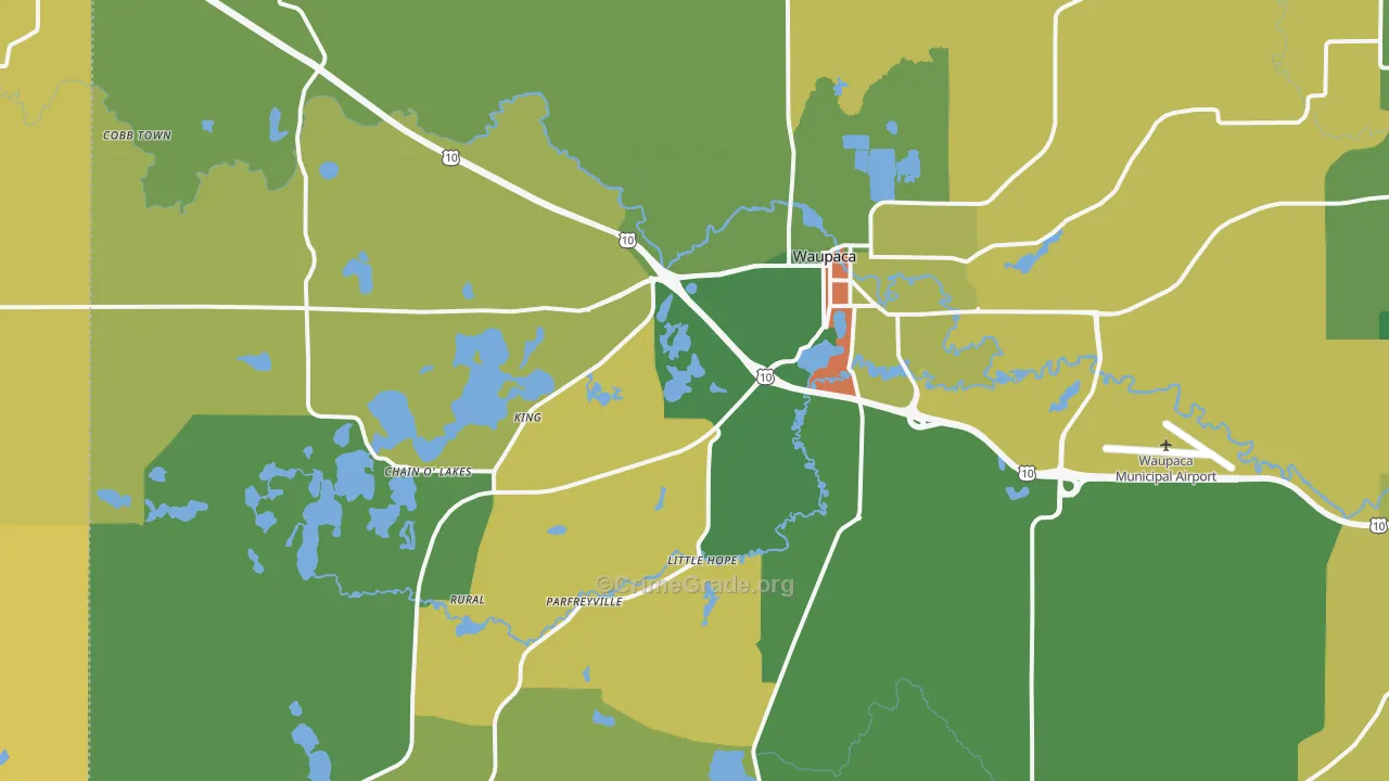 Waupaca, WI Map of Theft Rates