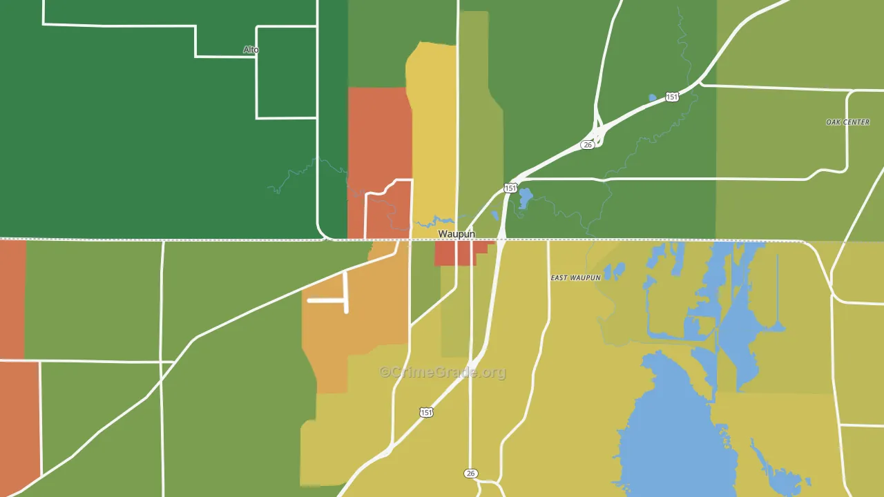 Waupun, WI Map of Theft Rates