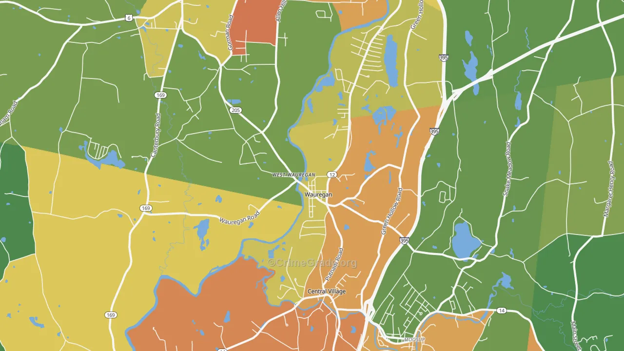 Wauregan, CT Map of Theft Rates