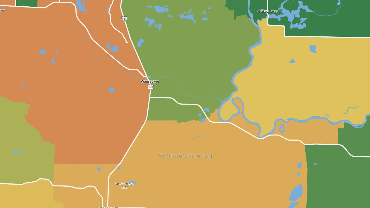 Wausaukee, WI Map of Theft Rates