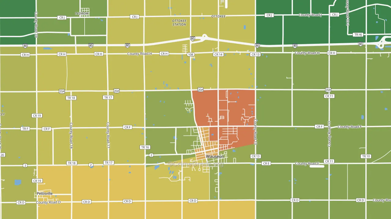 Wauseon, OH Map of Theft Rates
