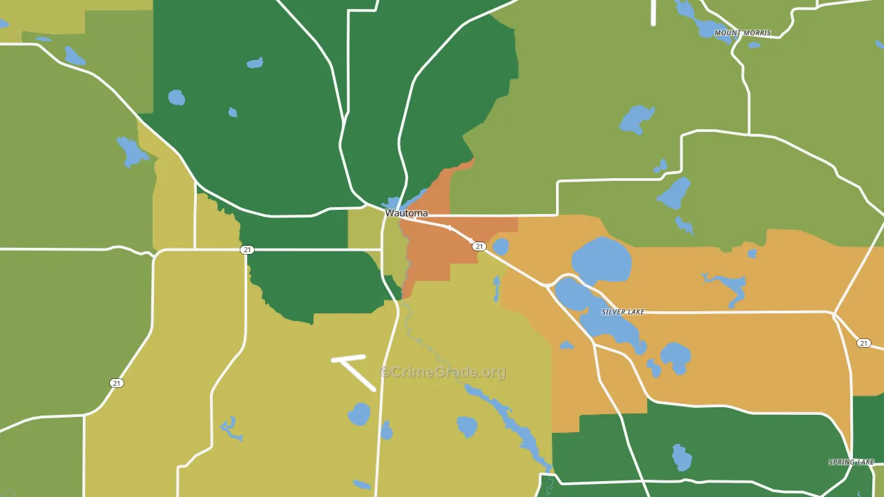 Wautoma, WI Map of Theft Rates