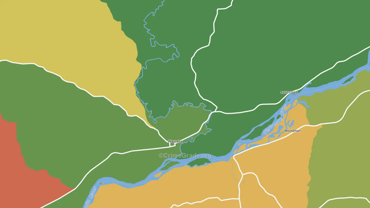 Wauzeka, WI Map of Theft Rates