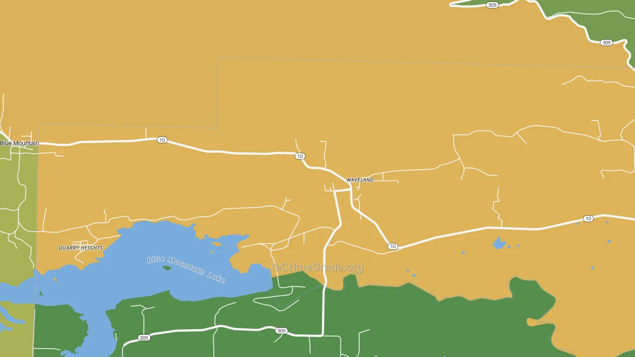 Waveland, AR Map of Theft Rates
