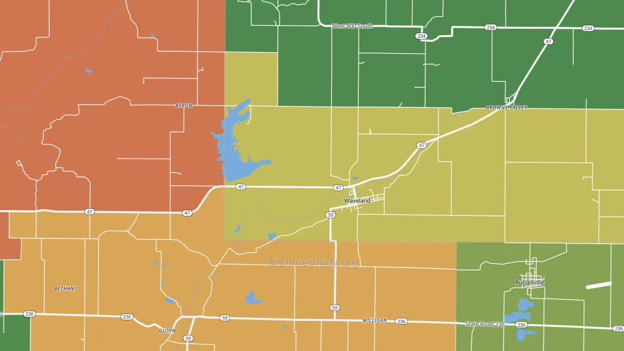Waveland, IN Map of Theft Rates