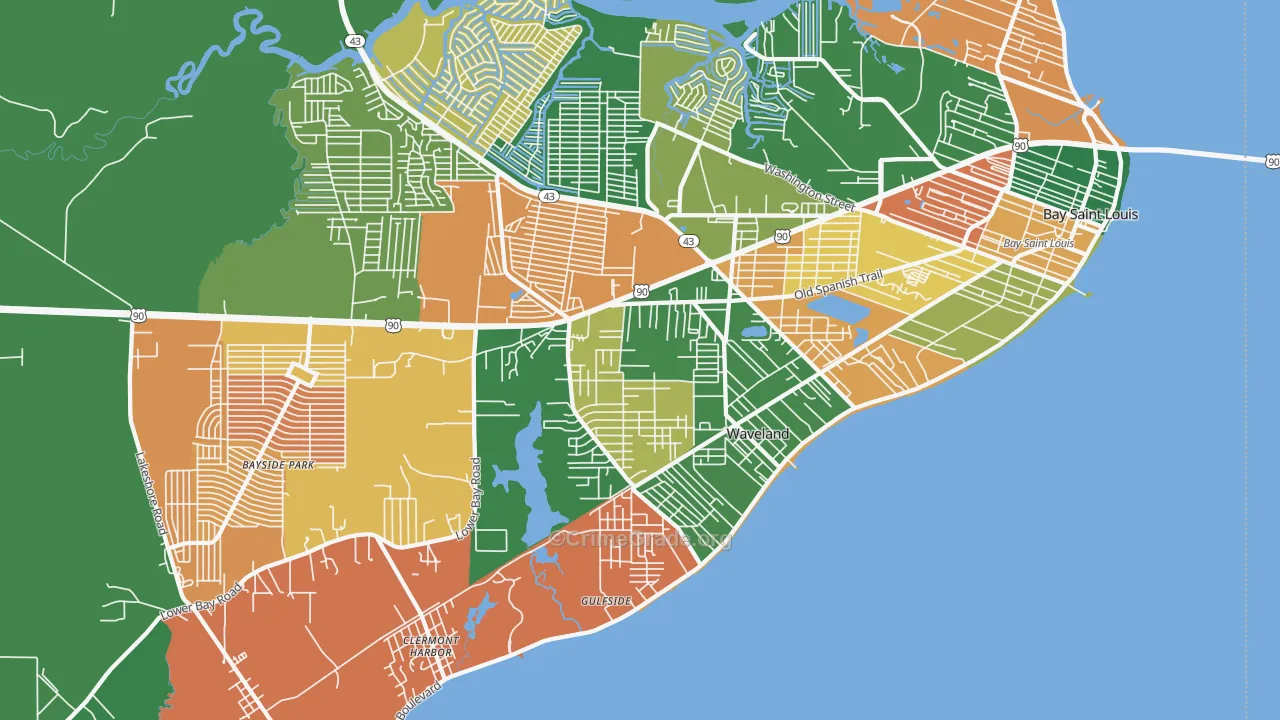 Waveland, MS Map of Theft Rates