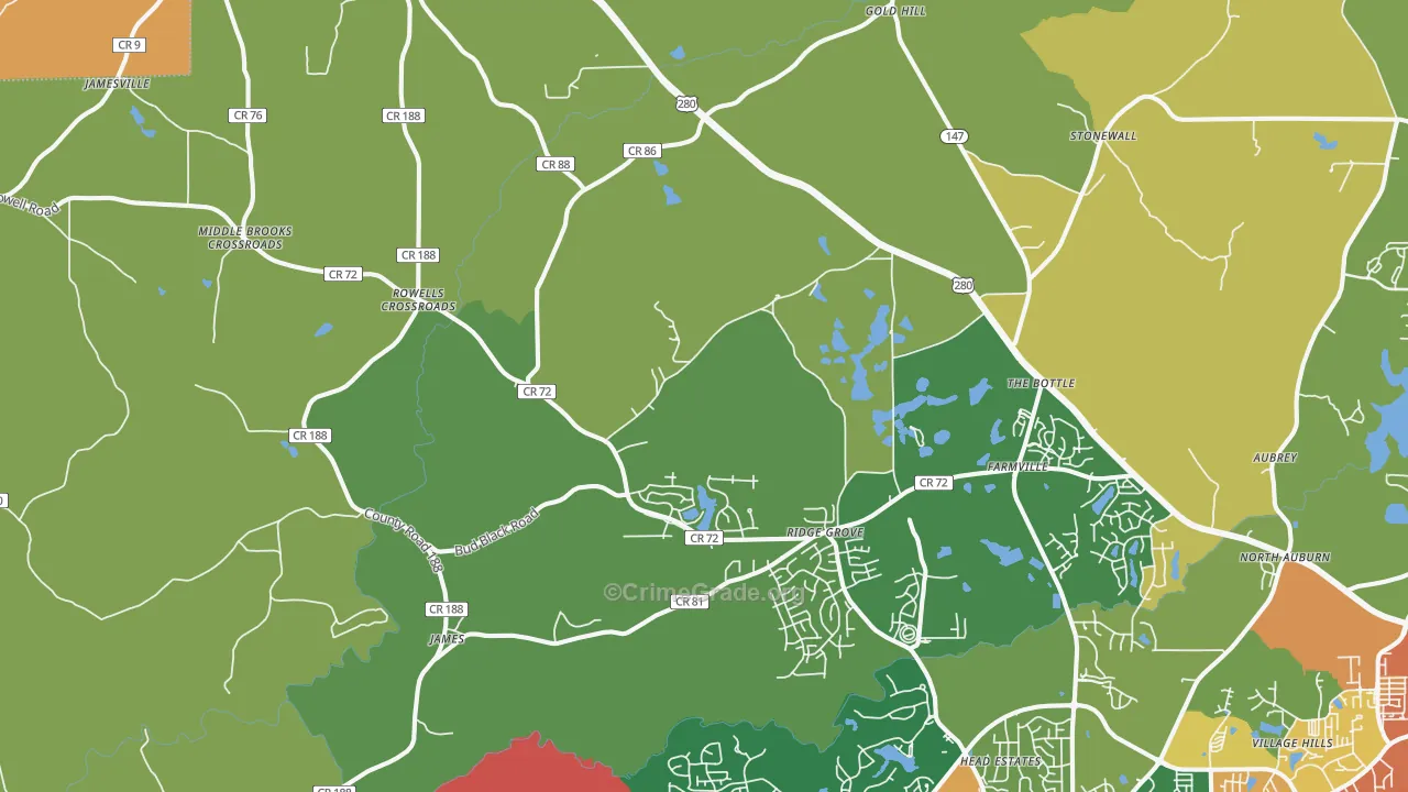 Waverly, AL Map of Theft Rates