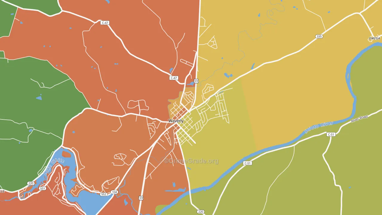 Waverly City, OH Map of Theft Rates