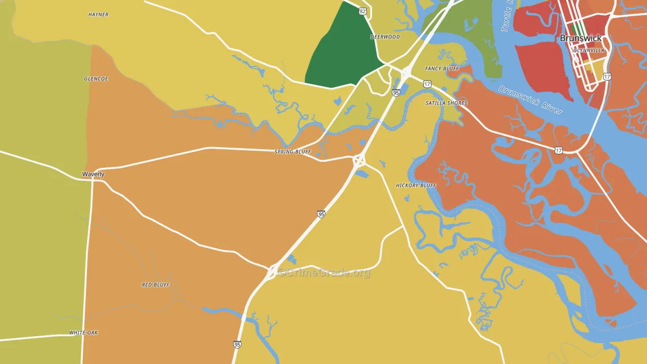 Waverly, GA Map of Theft Rates