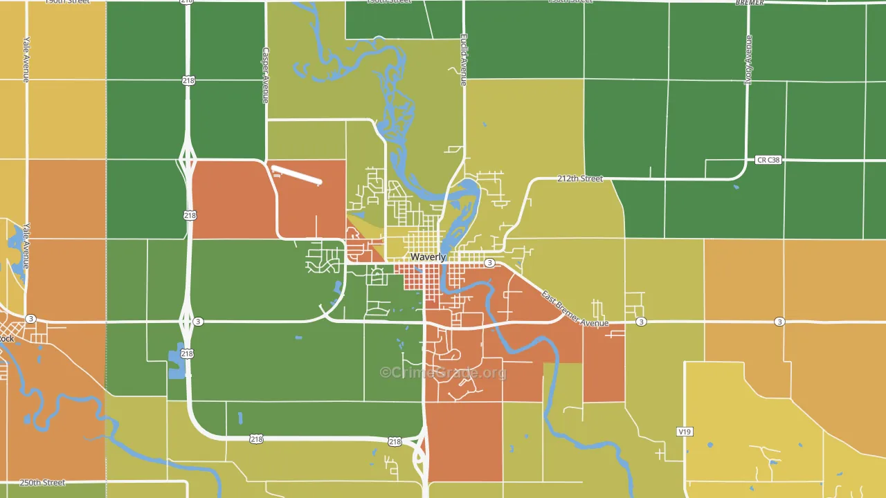 Waverly, IA Map of Theft Rates