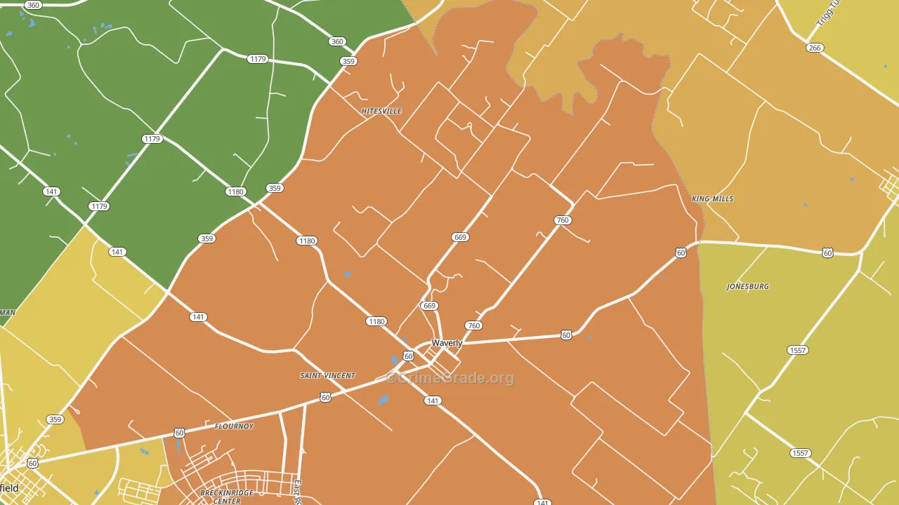 Waverly, KY Map of Theft Rates