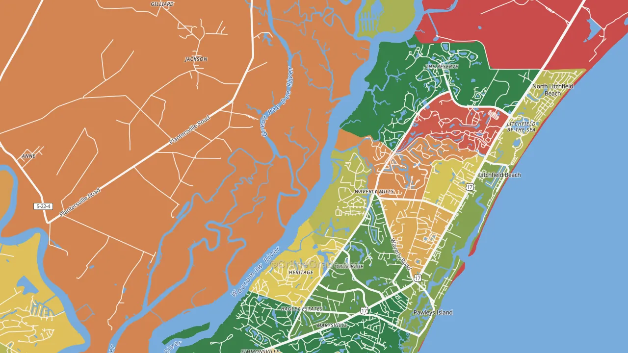Waverly Mills, SC Map of Theft Rates