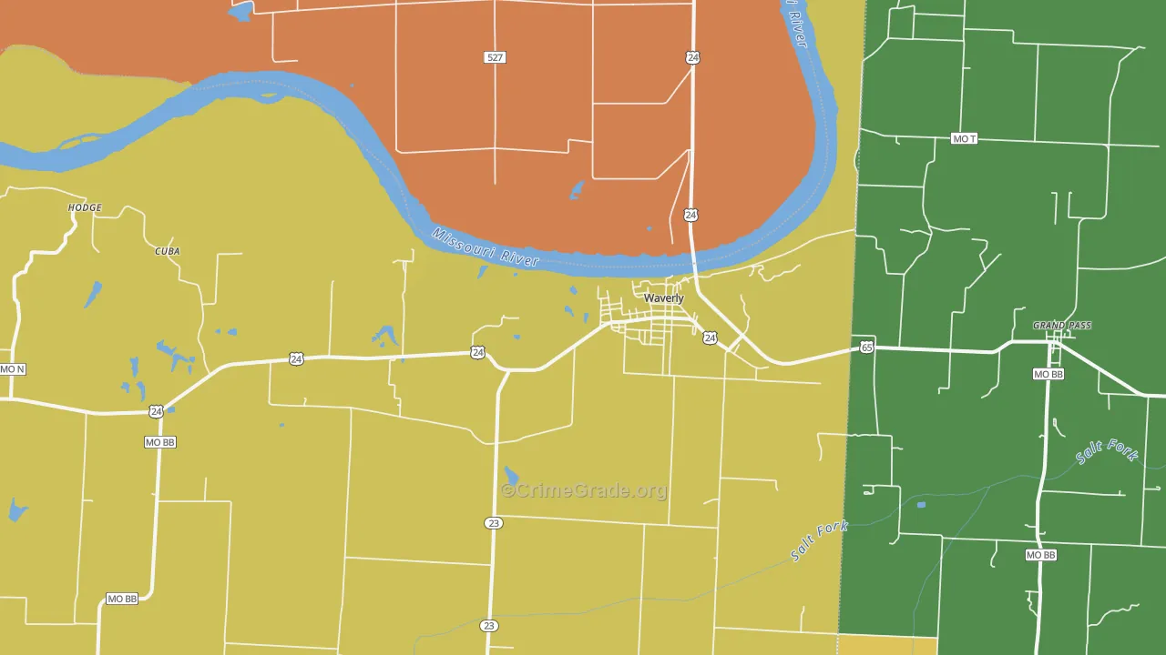 Waverly, MO Map of Theft Rates