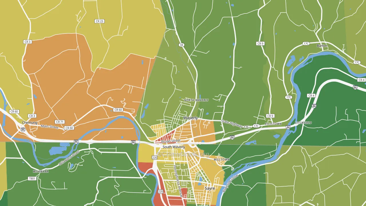 Waverly, NY Map of Theft Rates