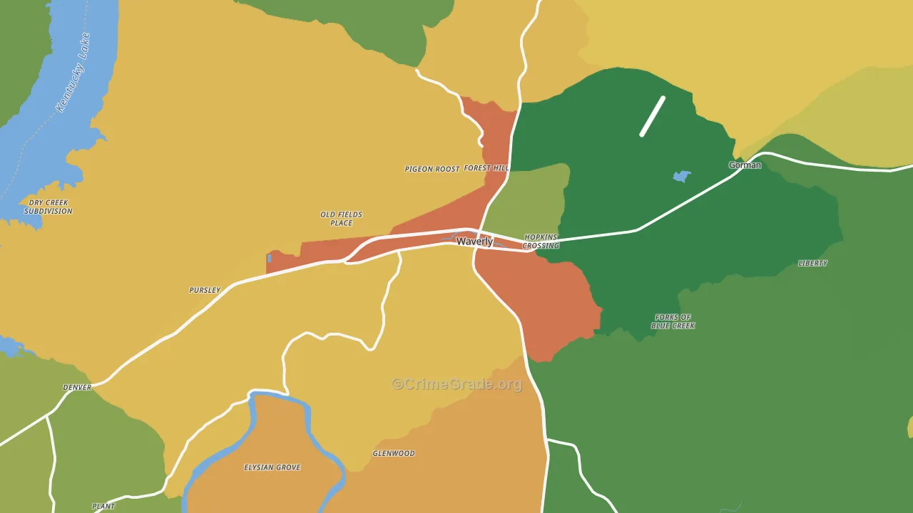 Waverly, TN Map of Theft Rates