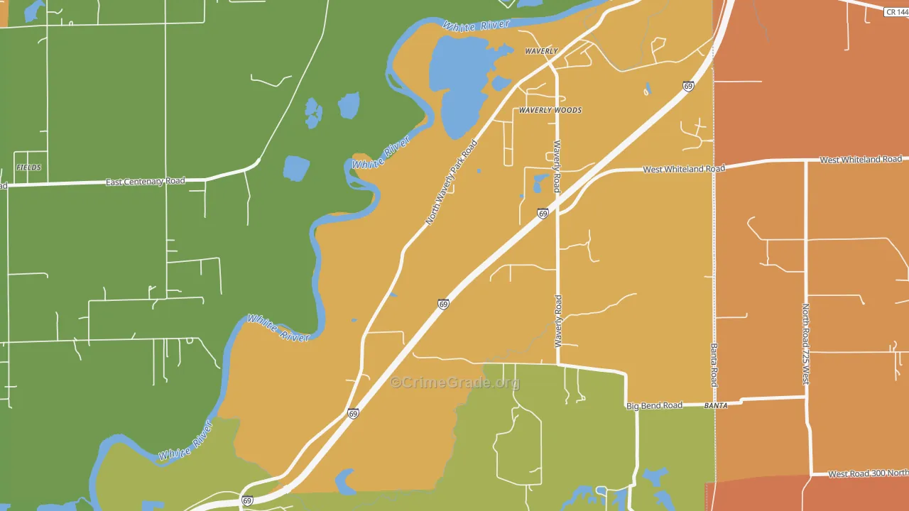 Waverly Woods, IN Map of Theft Rates
