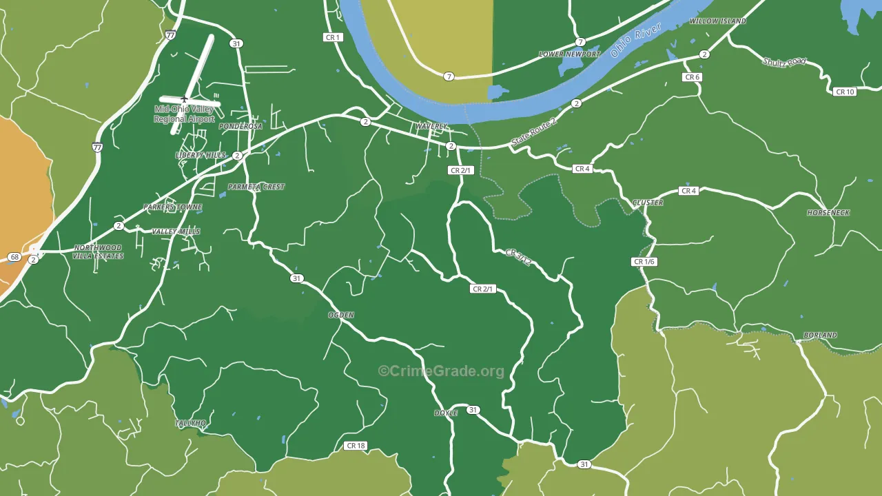 Waverly, WV Map of Theft Rates