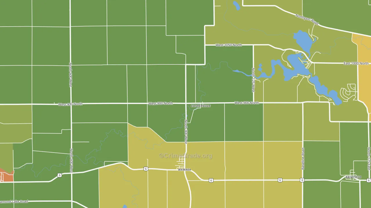 Wawaka, IN Map of Theft Rates