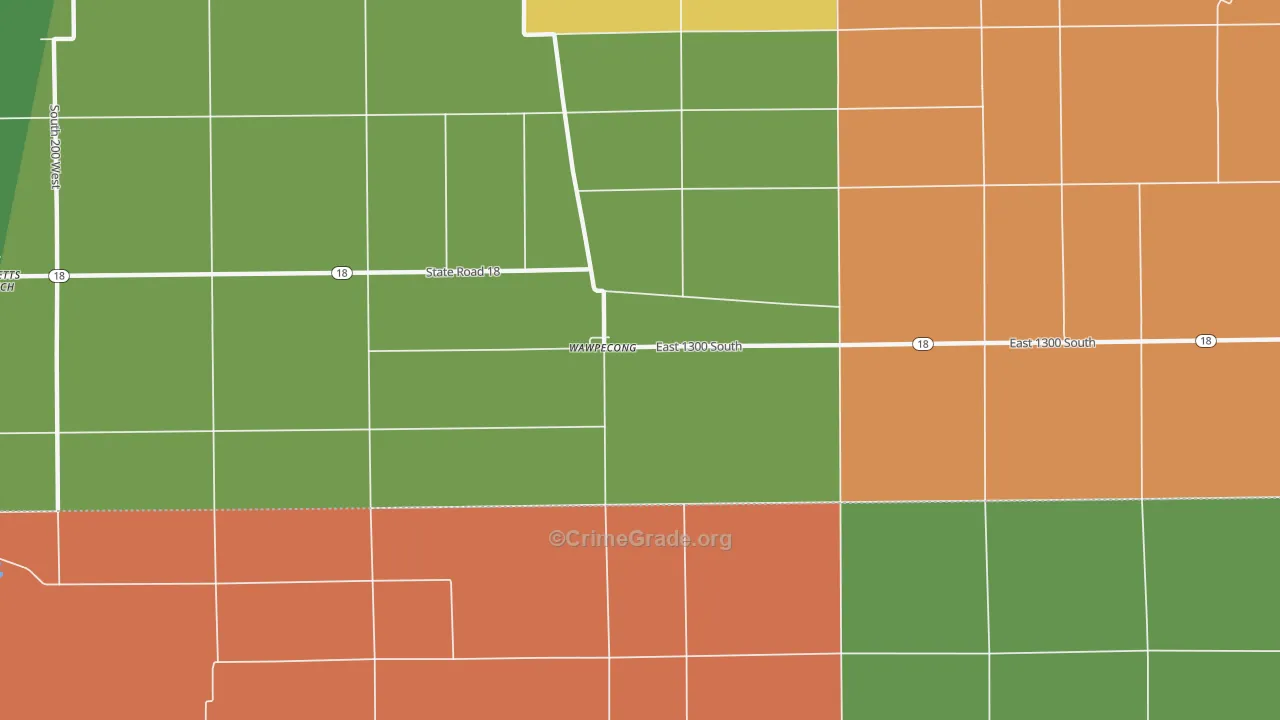 Wawpecong, IN Map of Theft Rates