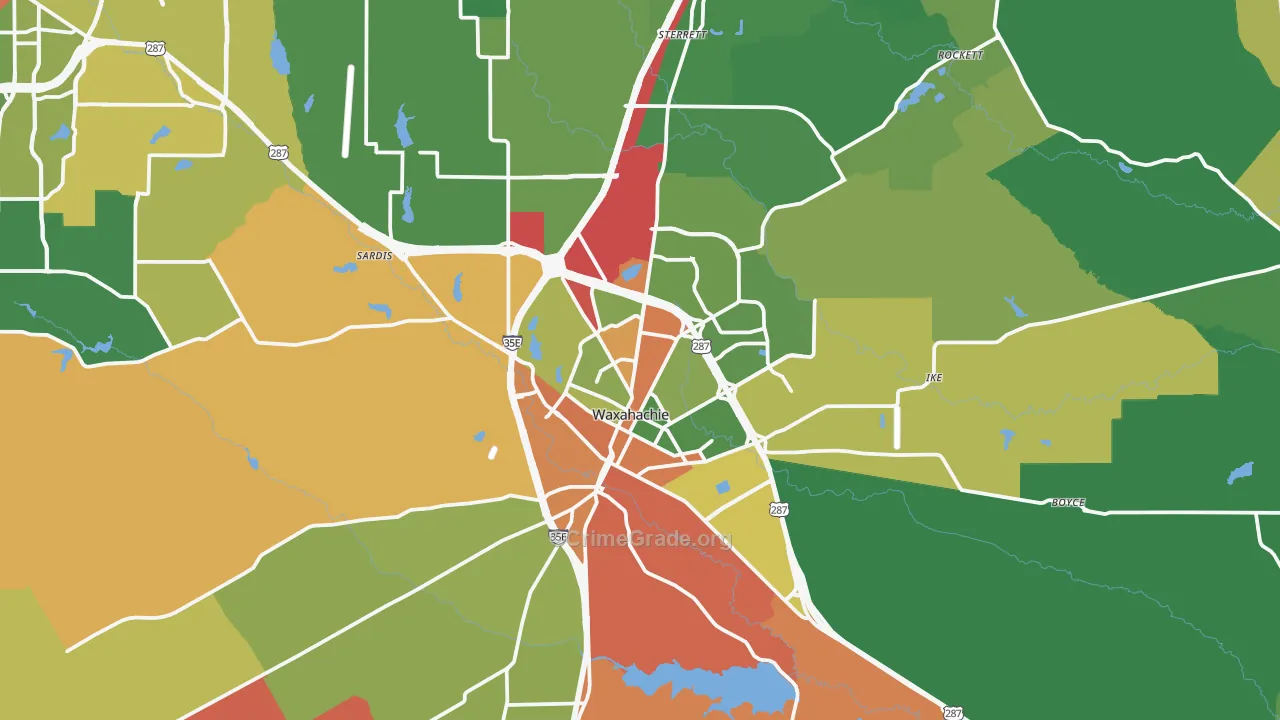 Waxahachie, TX Map of Theft Rates